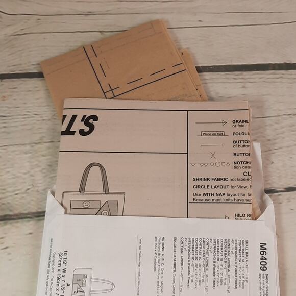 McCall's Fashion Accessories M6409 Lined‎ Bags Sewing Pattern - Picture 9 of 9